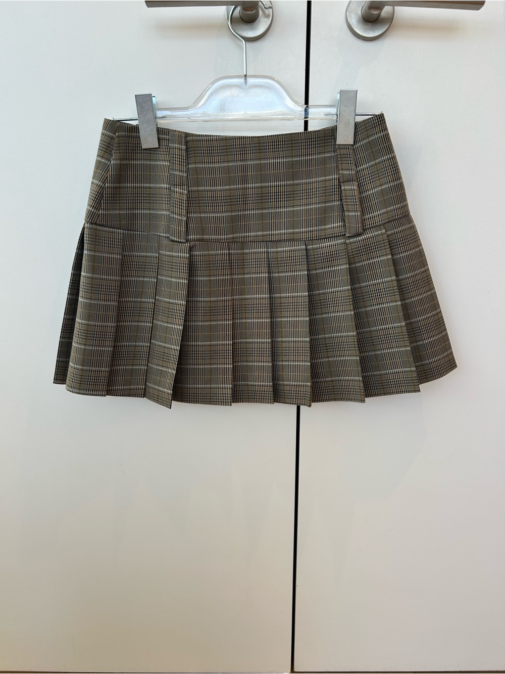Plaid Pleated Mini Skirt in Brown and Cream